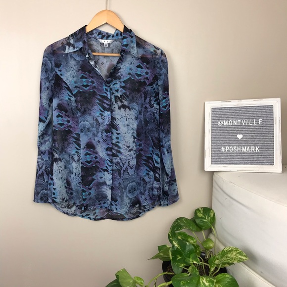 Cabi Small Sheer Blue Purple Animal Print Blouse - Picture 1 of 6
